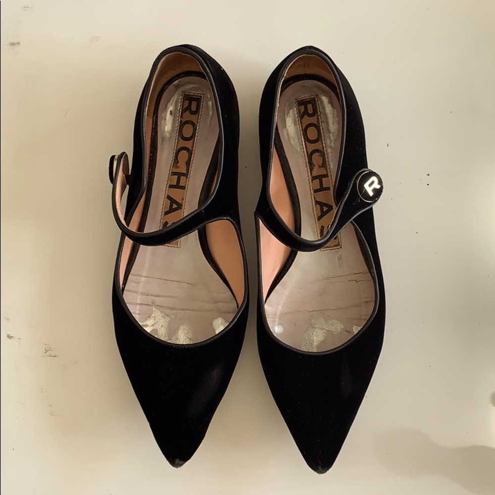 Rochas Velvet Mary Jane Flats in Black